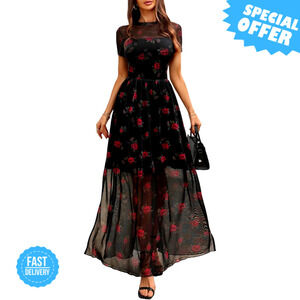 BRAND NEW GothDark Floral Maxi Dress with Cinched Waist & High Slit